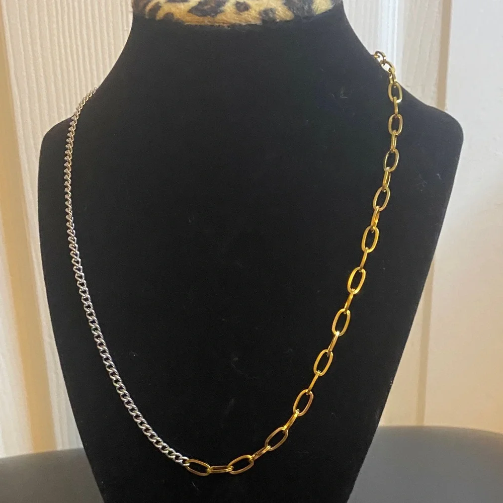 Unisex Two-Tone Stainless Steel 22” Chain Necklace - Picture 2 of 6